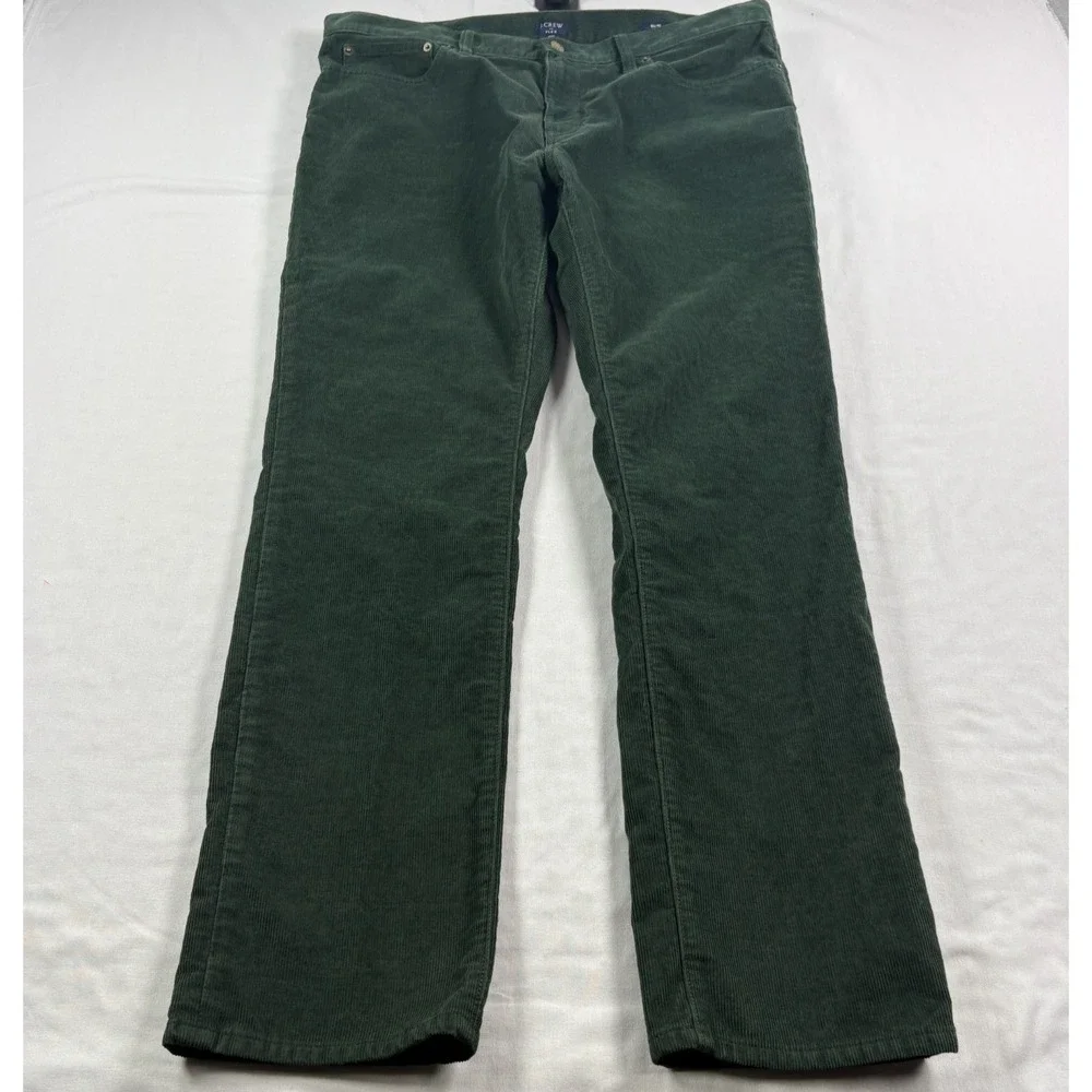 J Crew Corduroy Pants Mens 38x32 Green Chino Slim Fit Stretch Preppy Casual